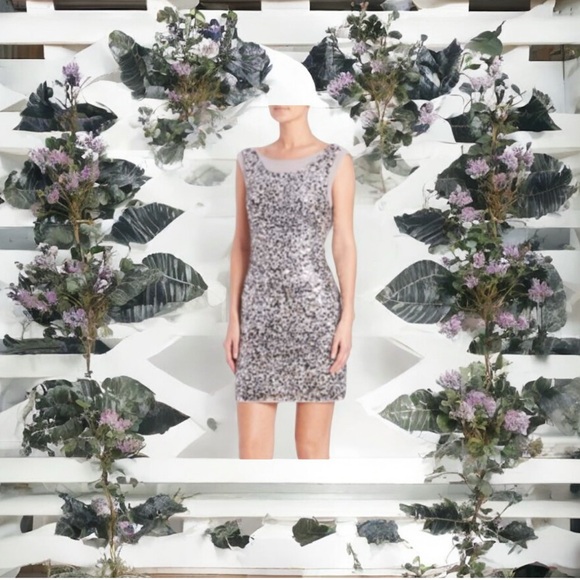 Laundry by Shelli Segal Chrome Lace w/Embellished Sequin Cowl-Back Dress 10 NWT - Picture 13 of 16